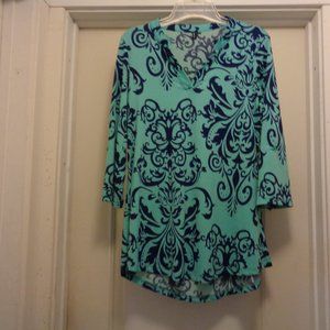 FRENCH GIRL EDWARDIAN DESIGNS ZATTCAS AQUA NAVY TUNIC BLOUSE SM